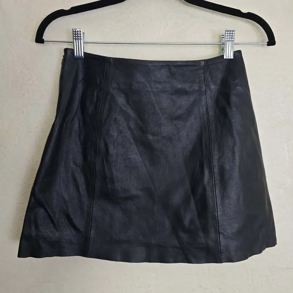 Veda x Reformation Genuine Lamb Leather Mini Skirt with Front Slit Size 2